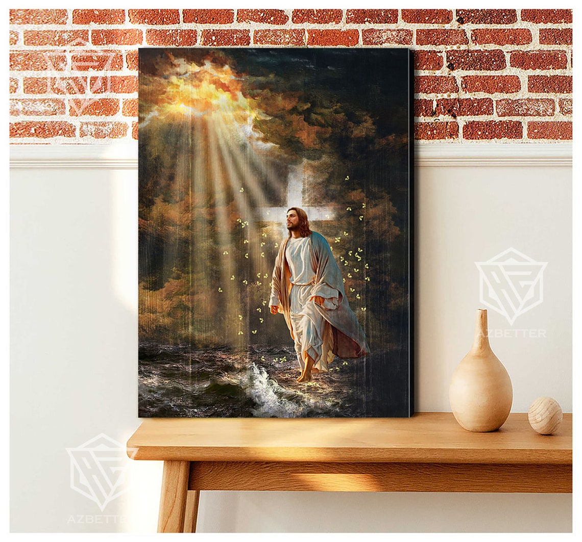 Jesus Walking On Water With Glowing Cross Christian Miracle Poster - Image 3