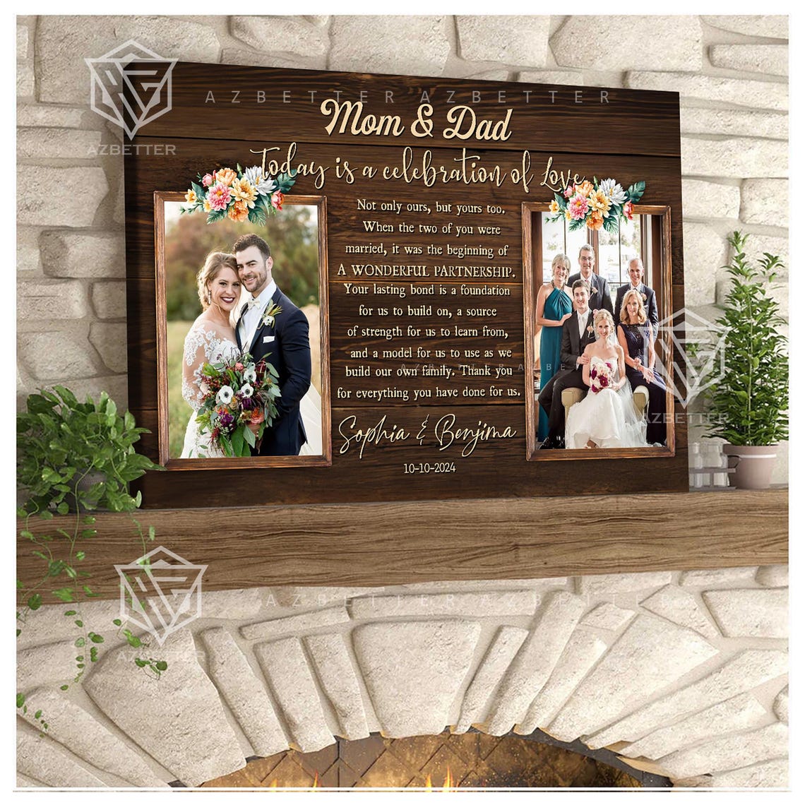 Personalized Parents Wedding Thank You Custom Photo Message Wall Art Anniversary Gift For Mom Dad Wedding Gift From Bride - Image 2