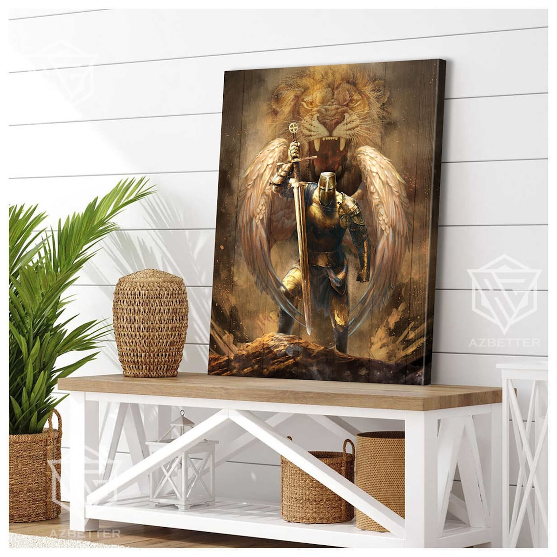 Armor Of God Prints Knight With Sword And Lion Wall Art Warrior Angel Wings Christian Home Decor Warrior Of God Lion Of Judah - Image 3