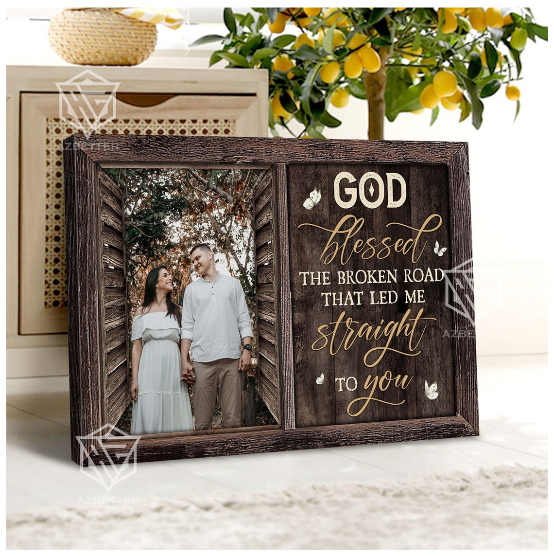 Personalized God Blessed The Broken Road Rustic Window Couple Poster - Image 5