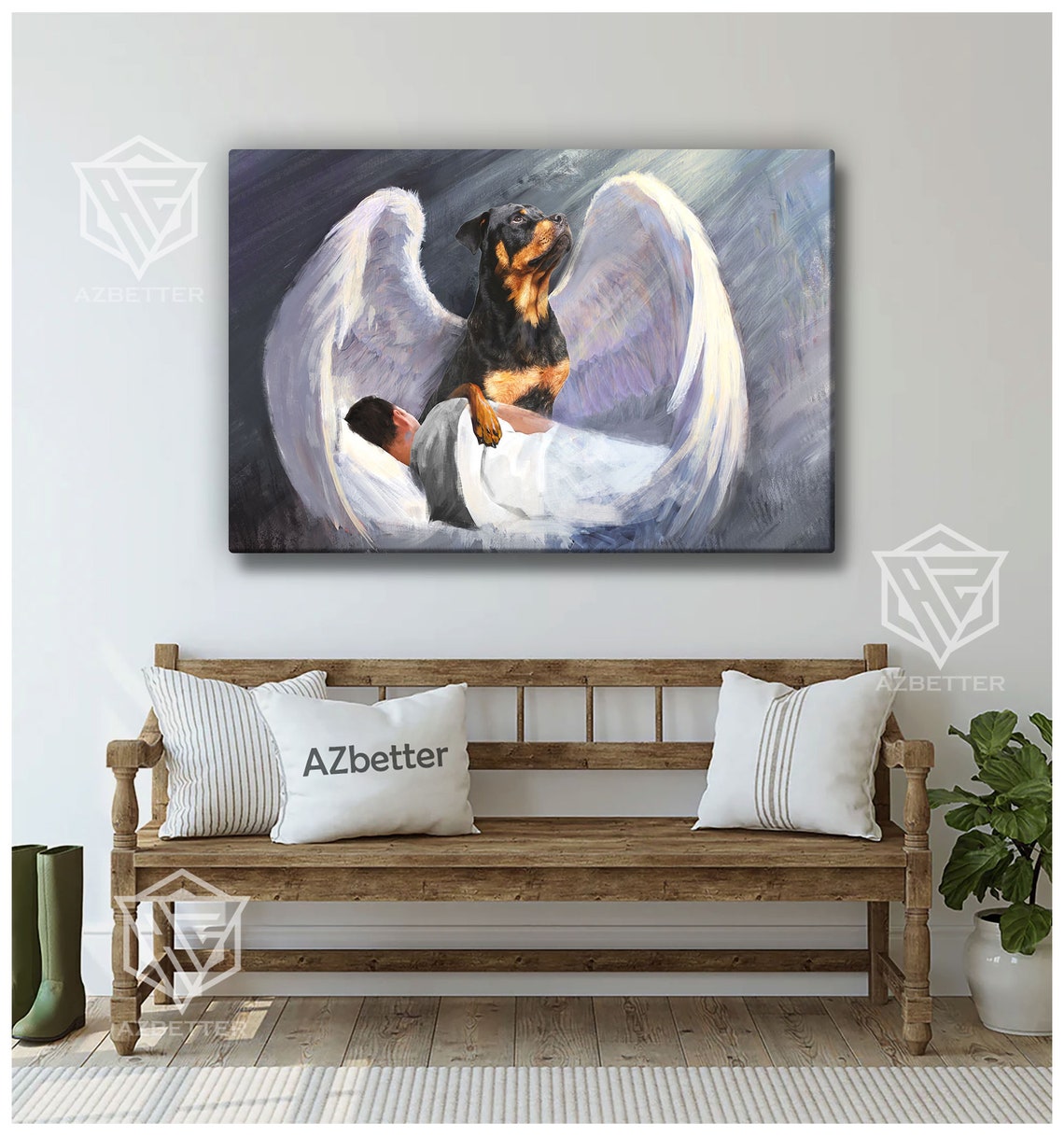 Rottweiler Guardian Angel Dog Watching Over Sleeping Man Poster - Image 5