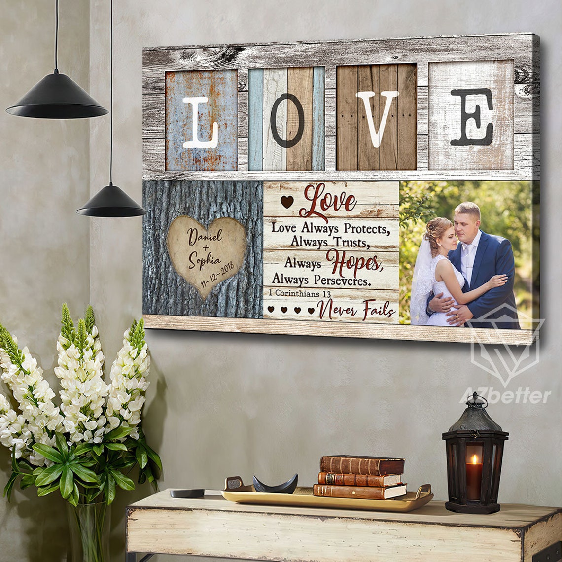 Personalized Couple Love Never Fails First Corinthians Quote Poster - Image 5