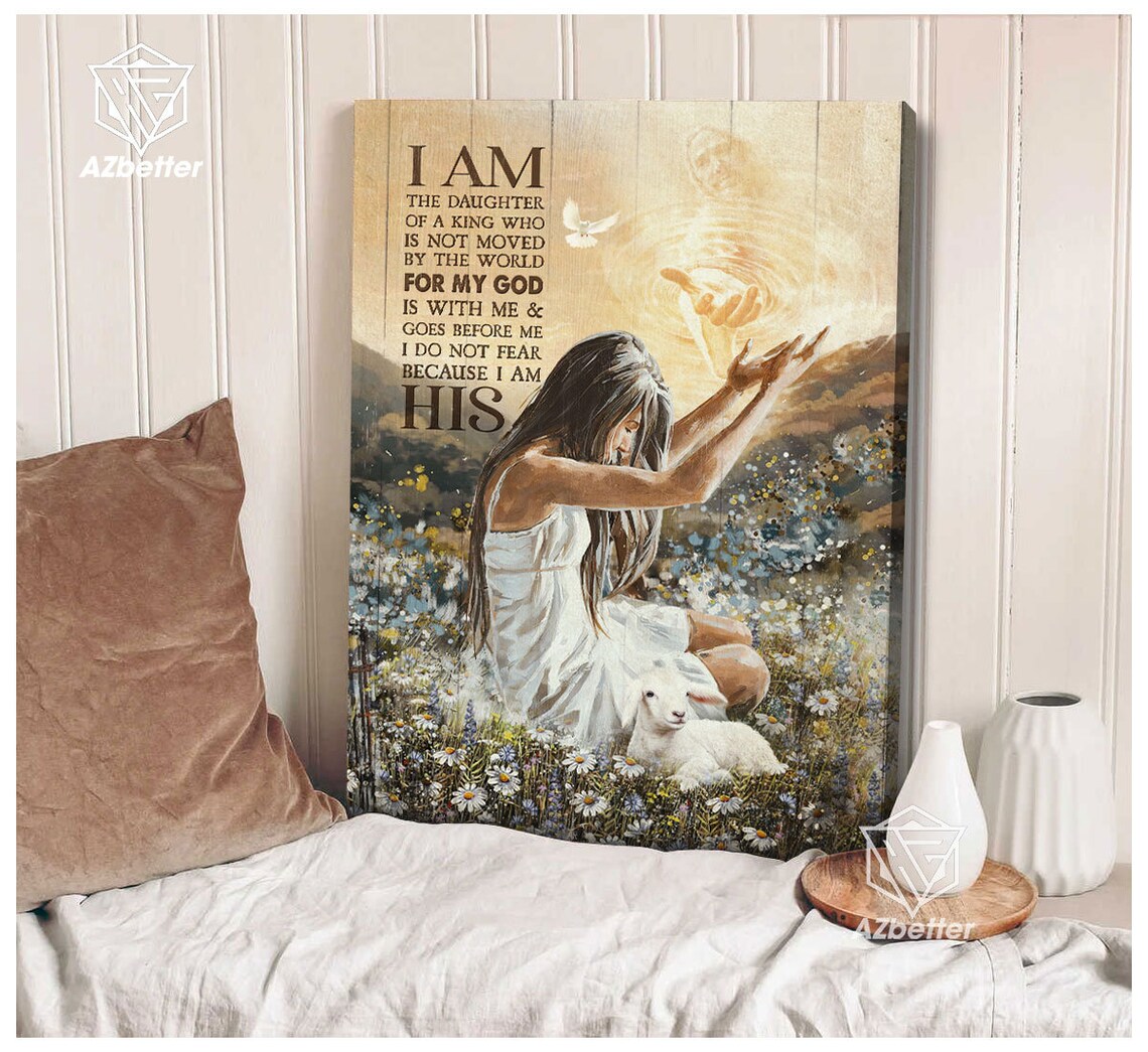 Daughter of the King Woman Kneeling Daisies Lamb Jesus Hand Poster - Image 5