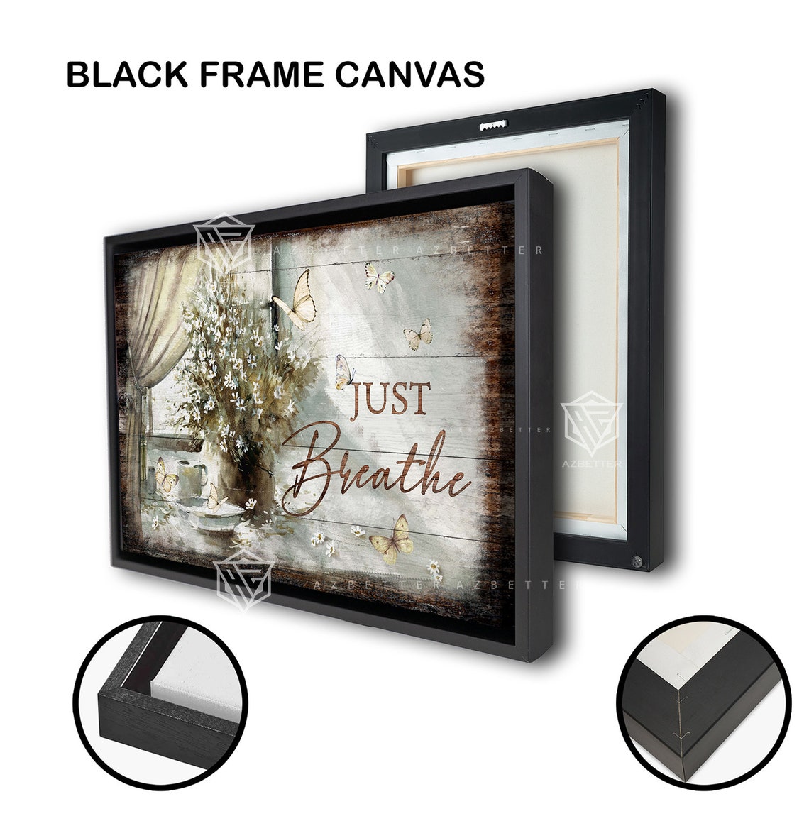 Just Breathe Window Curtain White Flowers Butterfly Rustic Poster - Image 2
