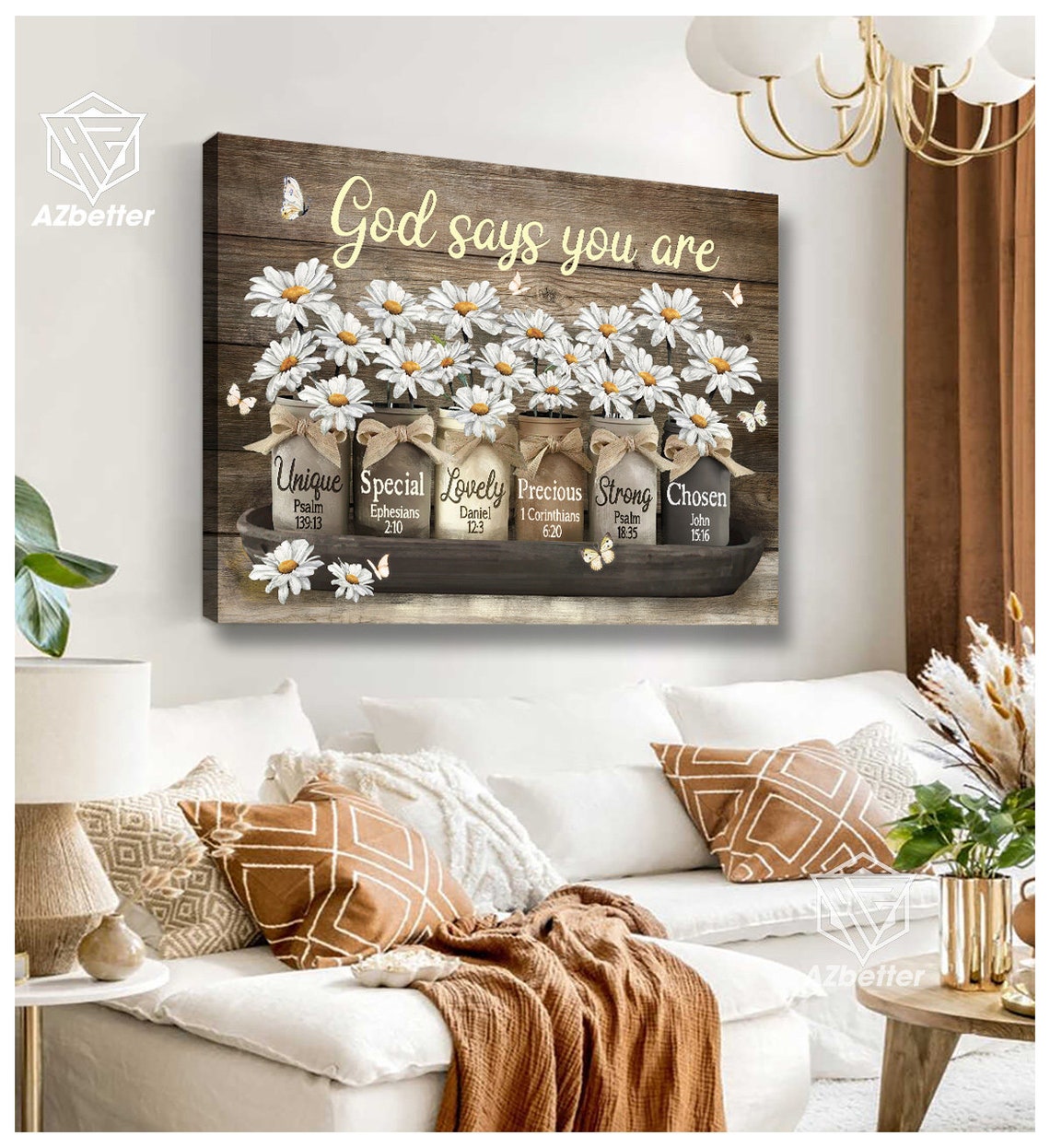 God Says You Are Mason Jars Daisies Farmhouse Tray Scripture Poster - Image 3
