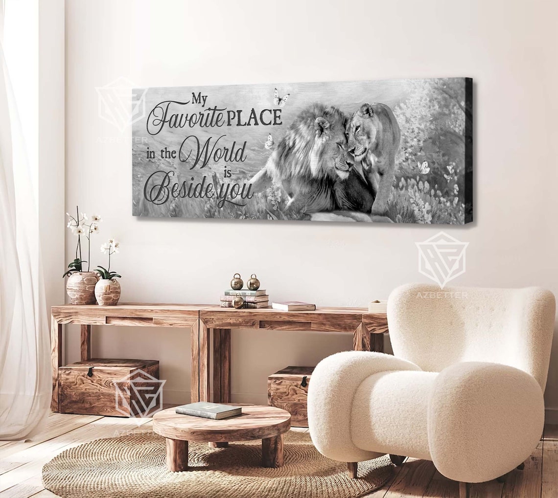 Lion Couple My Favorite Place In The World Is Beside You Valentine Bedroom Wall Art Lion Lover Wedding Anniversary For Wife - Image 4