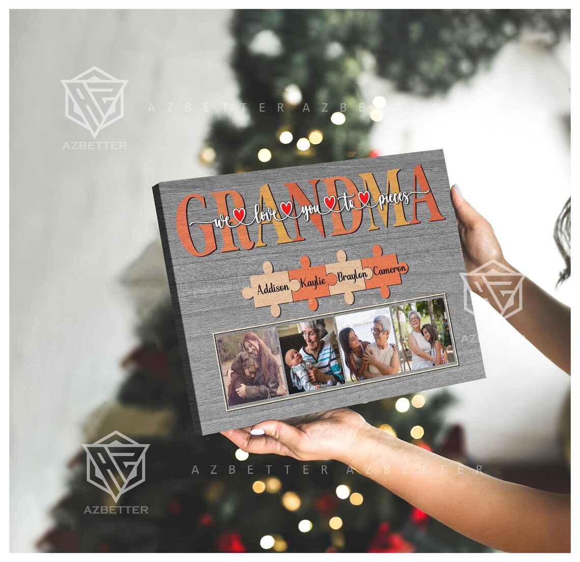 Grandma We Love You To Pieces Puzzle Photo Collage Canvas Poster