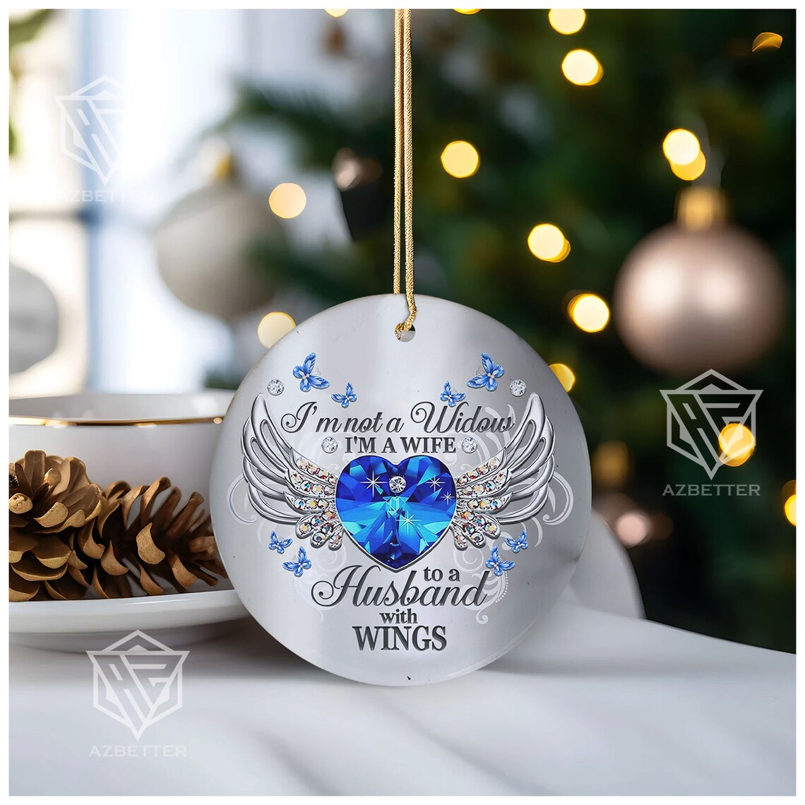 Wife to a Husband With Wings Blue Winged Heart Ornament Poster - Image 4