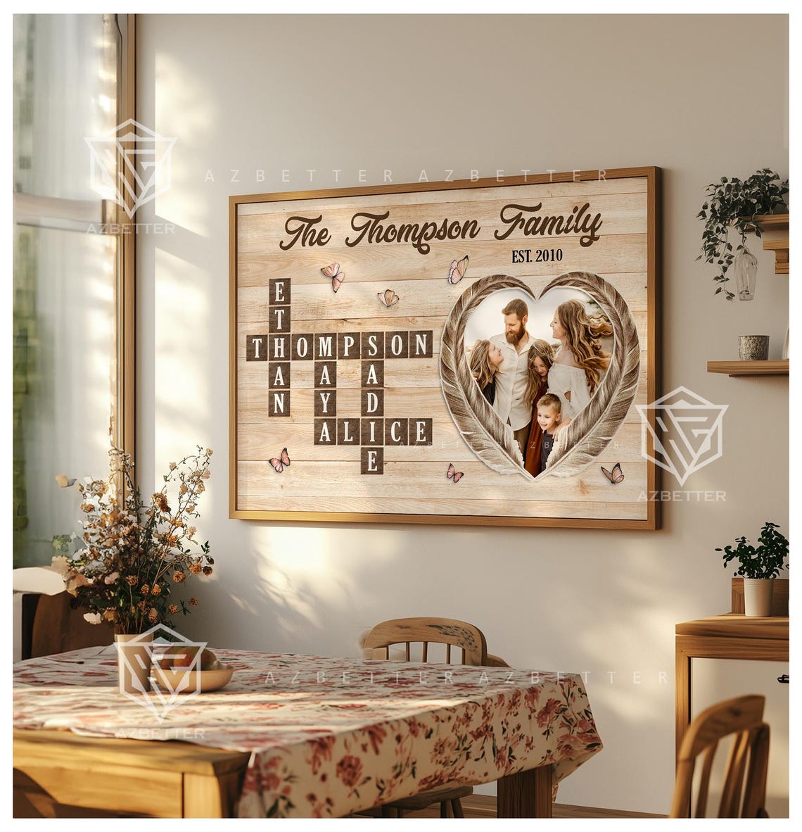 Thompson Family Crossword Puzzle Name Tiles Rustic Keepsake Poster - Image 3