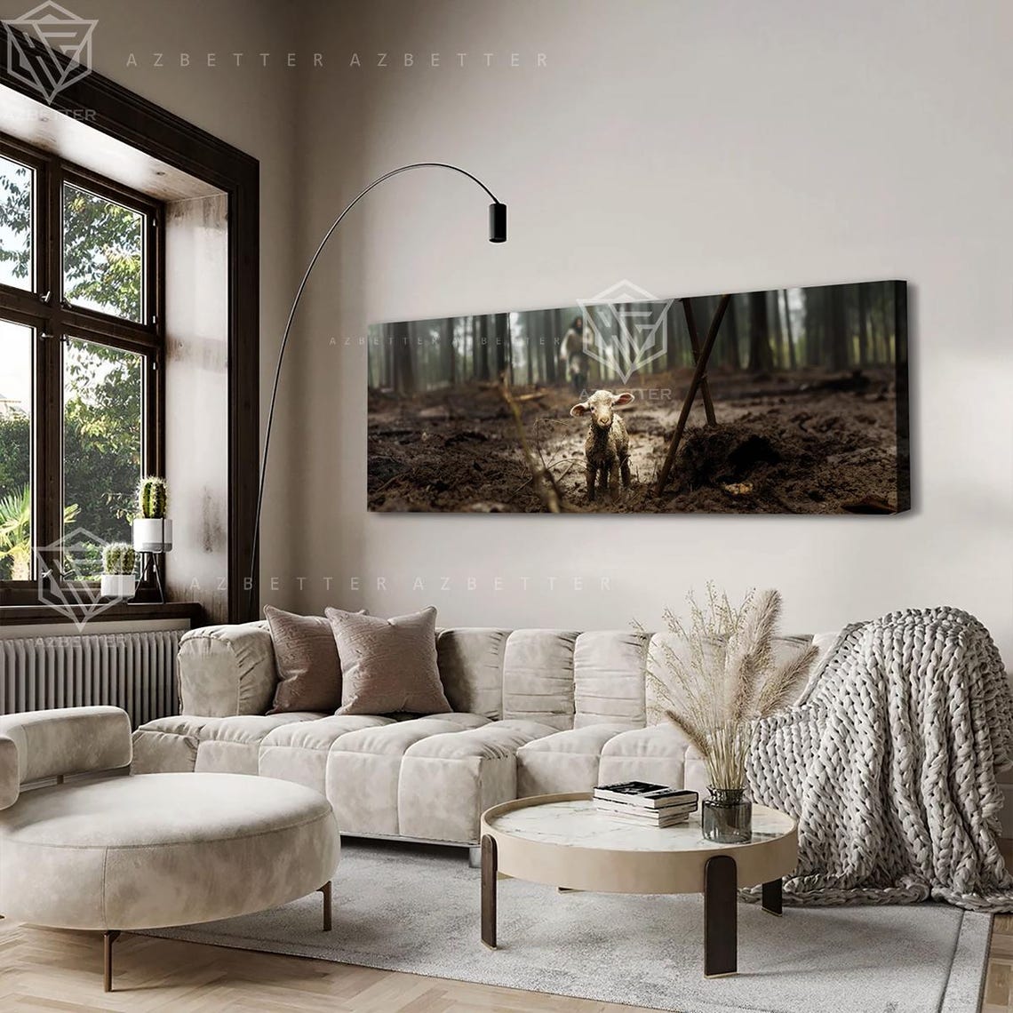 Lost Lamb Good Shepherd Muddy Forest Panoramic Christian Wall Poster - Image 2