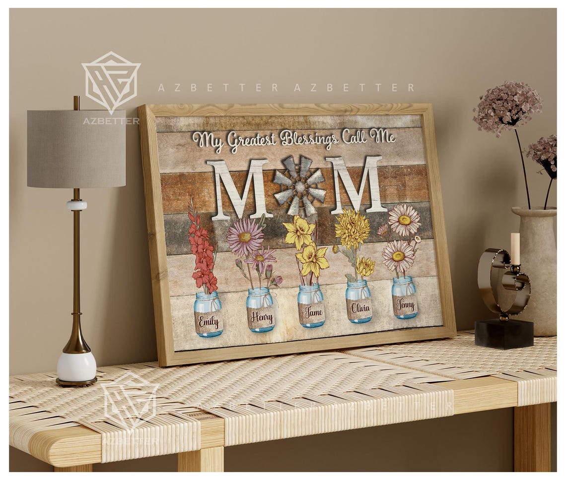 My Greatest Blessings Call Me Mom Birth Month Flower Jar Wall Poster - Image 5
