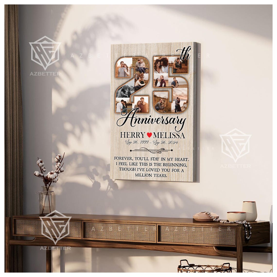 Personalized Happy 25th Anniversary Youll Stay In My Heart Wall Art Custom Couple Photo Collage Gift For Husband - Image 5
