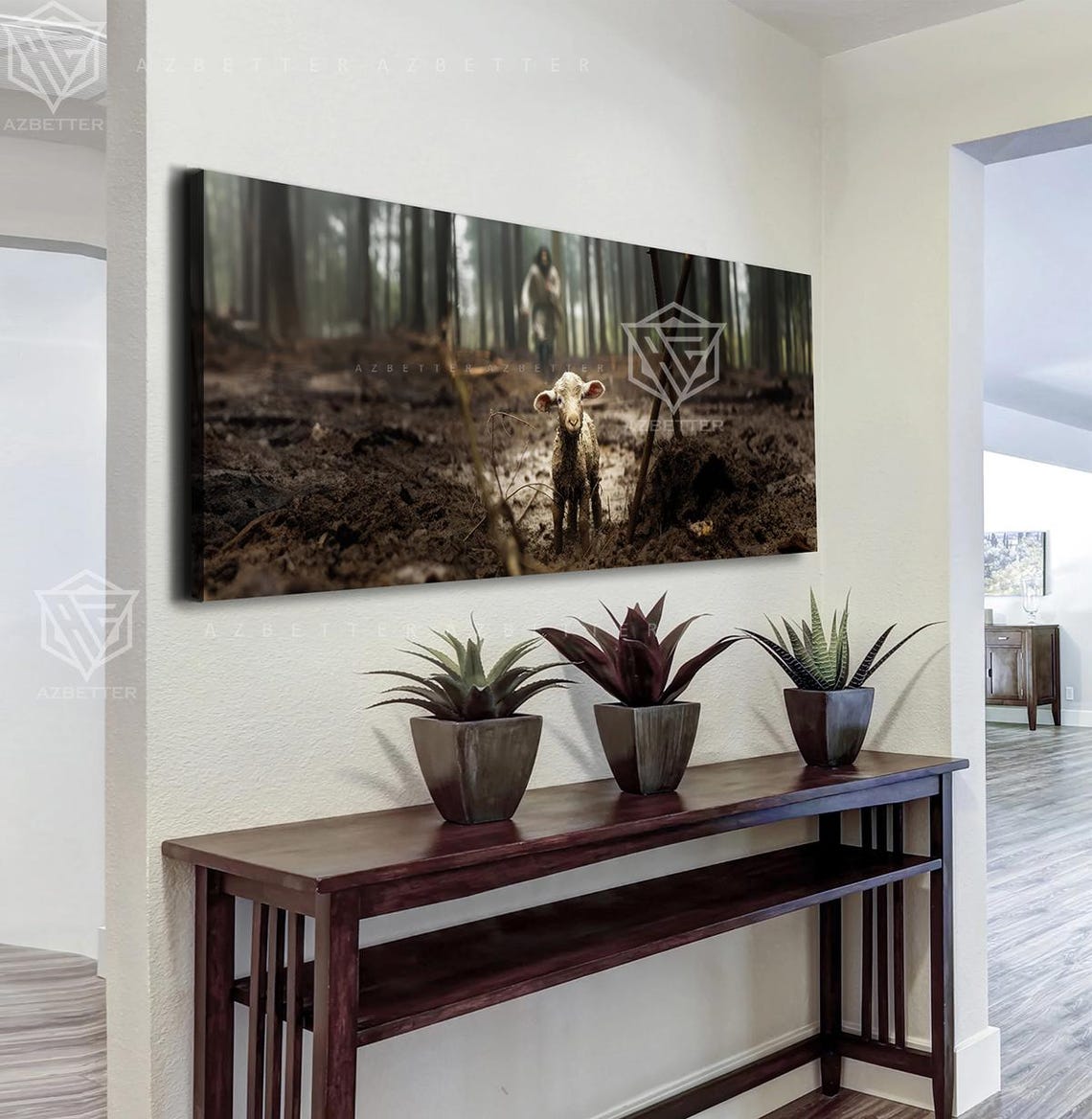 Lost Lamb Good Shepherd Muddy Forest Panoramic Christian Wall Poster - Image 5
