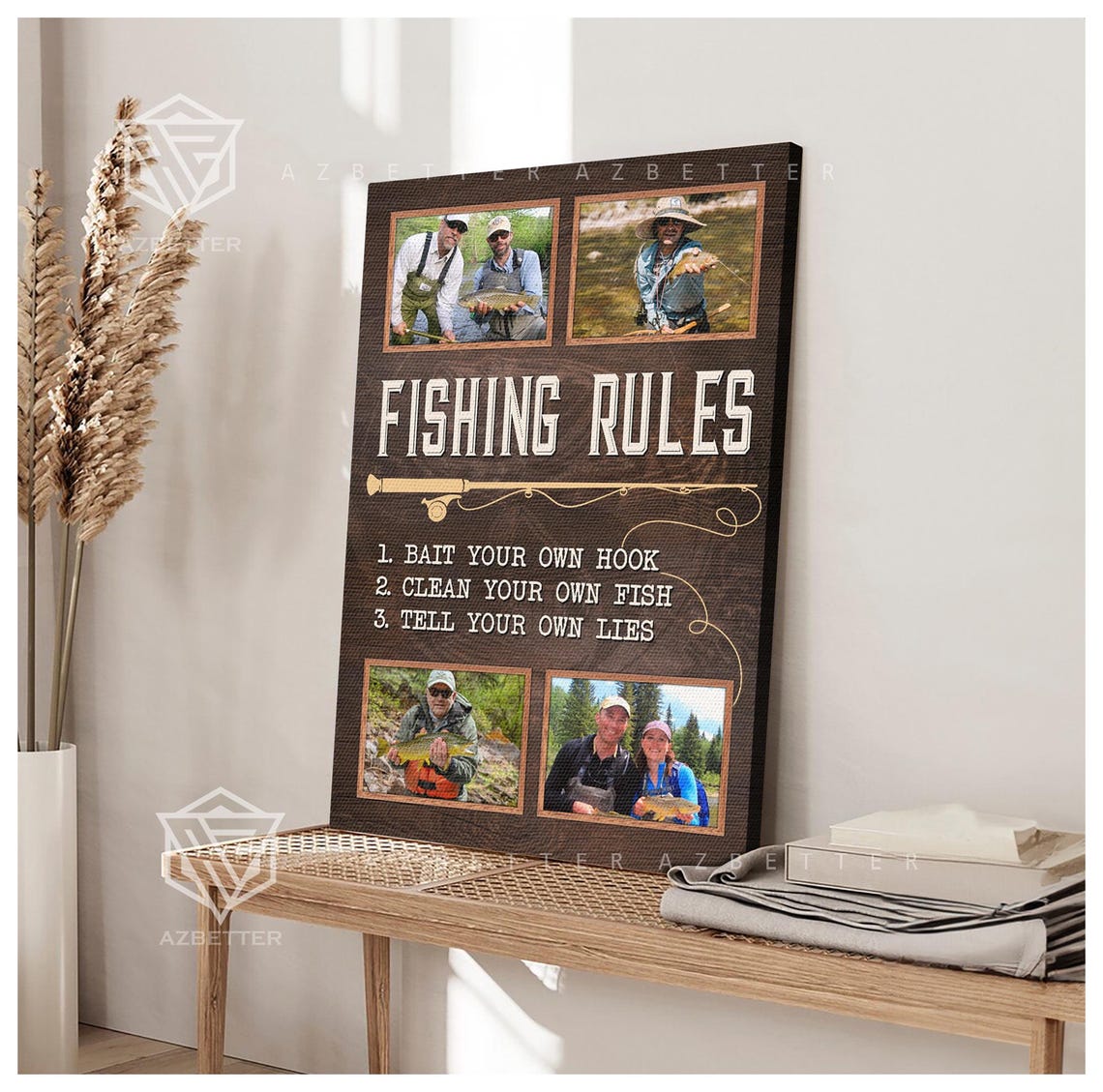 Fishing Rules Photo Collage Humorous Angler Tribute Canvas Wall Poster - Image 3