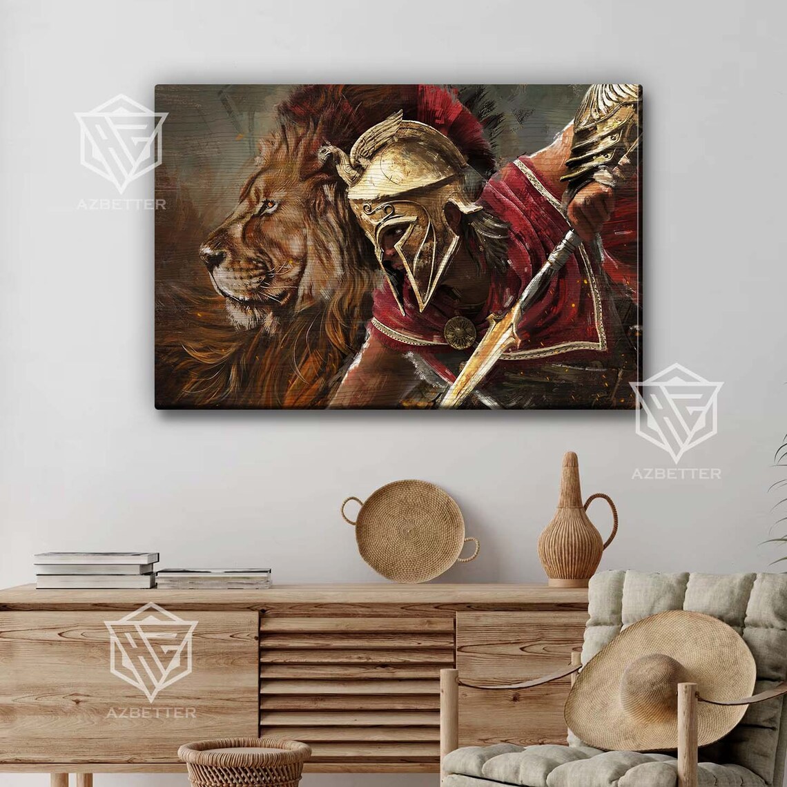 Spartan Knight Warrior Helmet Sword Lion Profile Christian Faith Poster - Image 2