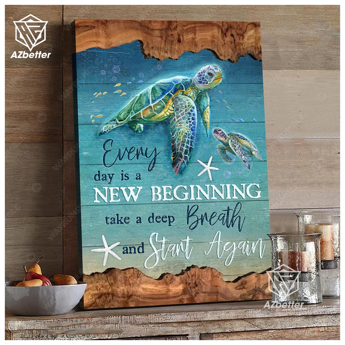 Sea Turtles Every Day Is A New Beginning Quote Coastal Poster - Image 5