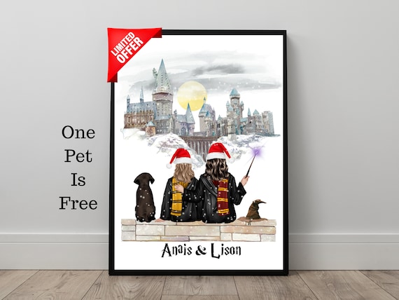 Custom Wizard School Best Friends Portrait Snowy Castle Poster