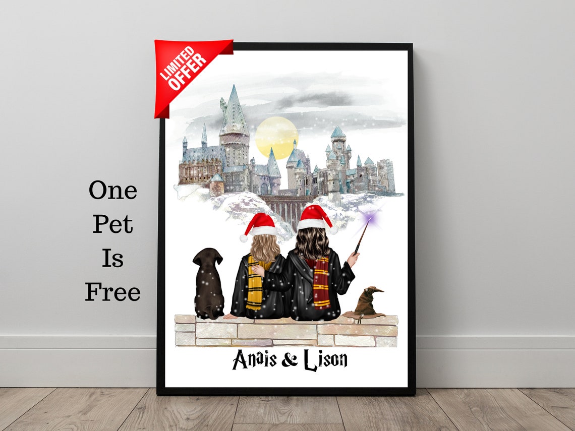 Custom Wizard School Best Friends Portrait Snowy Castle Poster