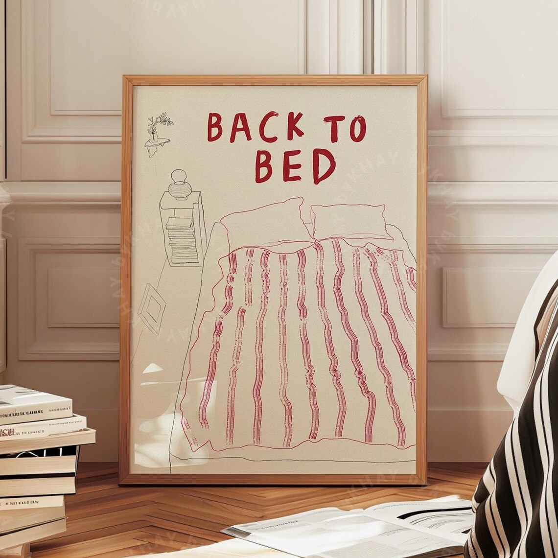 Back To Bed Bed Print, Mid Century Modern Line
