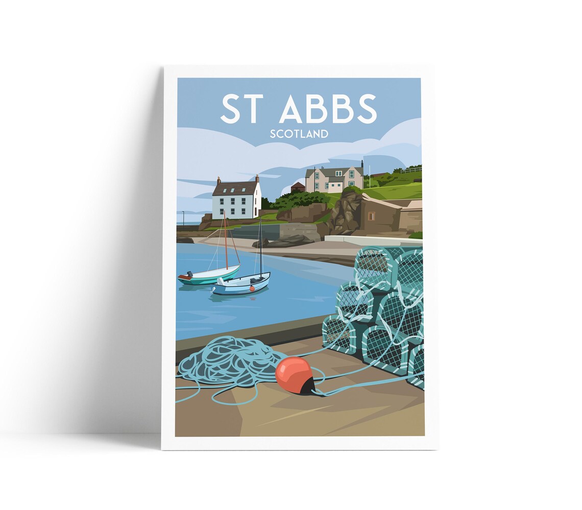 St Abbs Scotland Harbor Boats Fishing Creels Coastal Travel Poster