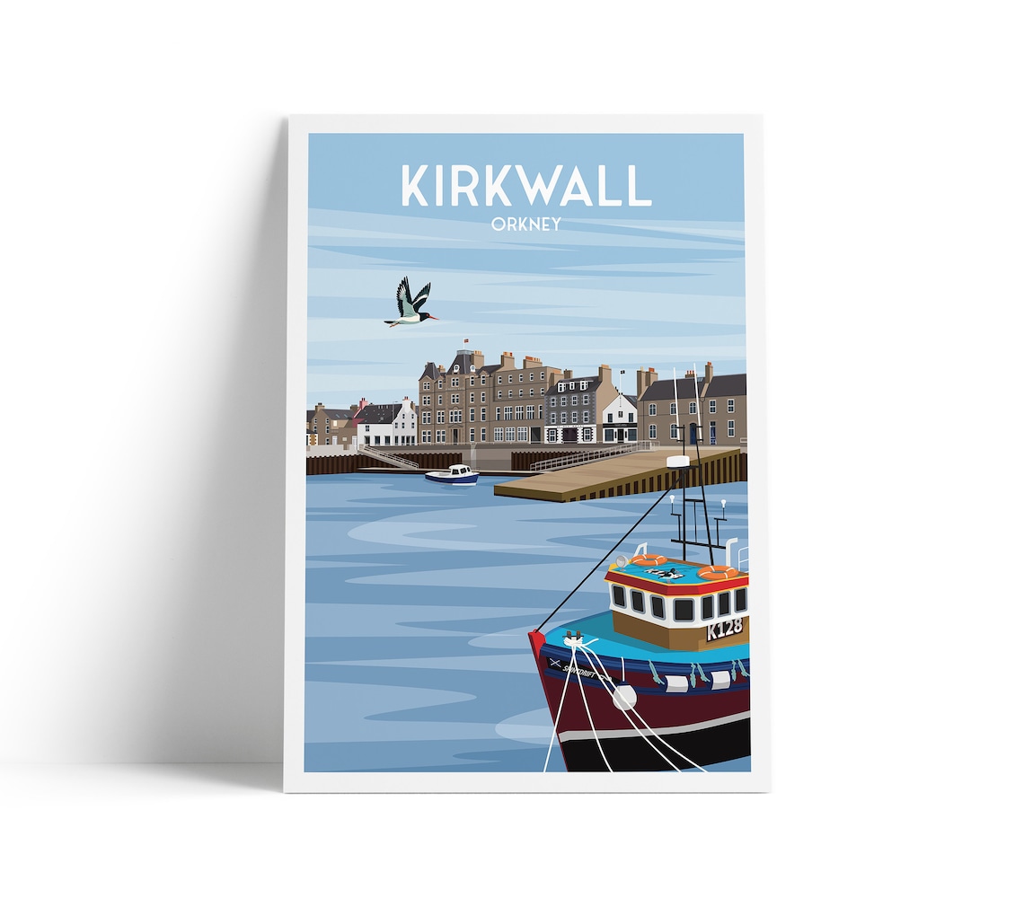Kirkwall Orkney Travel Poster, Scotland Travel Poster