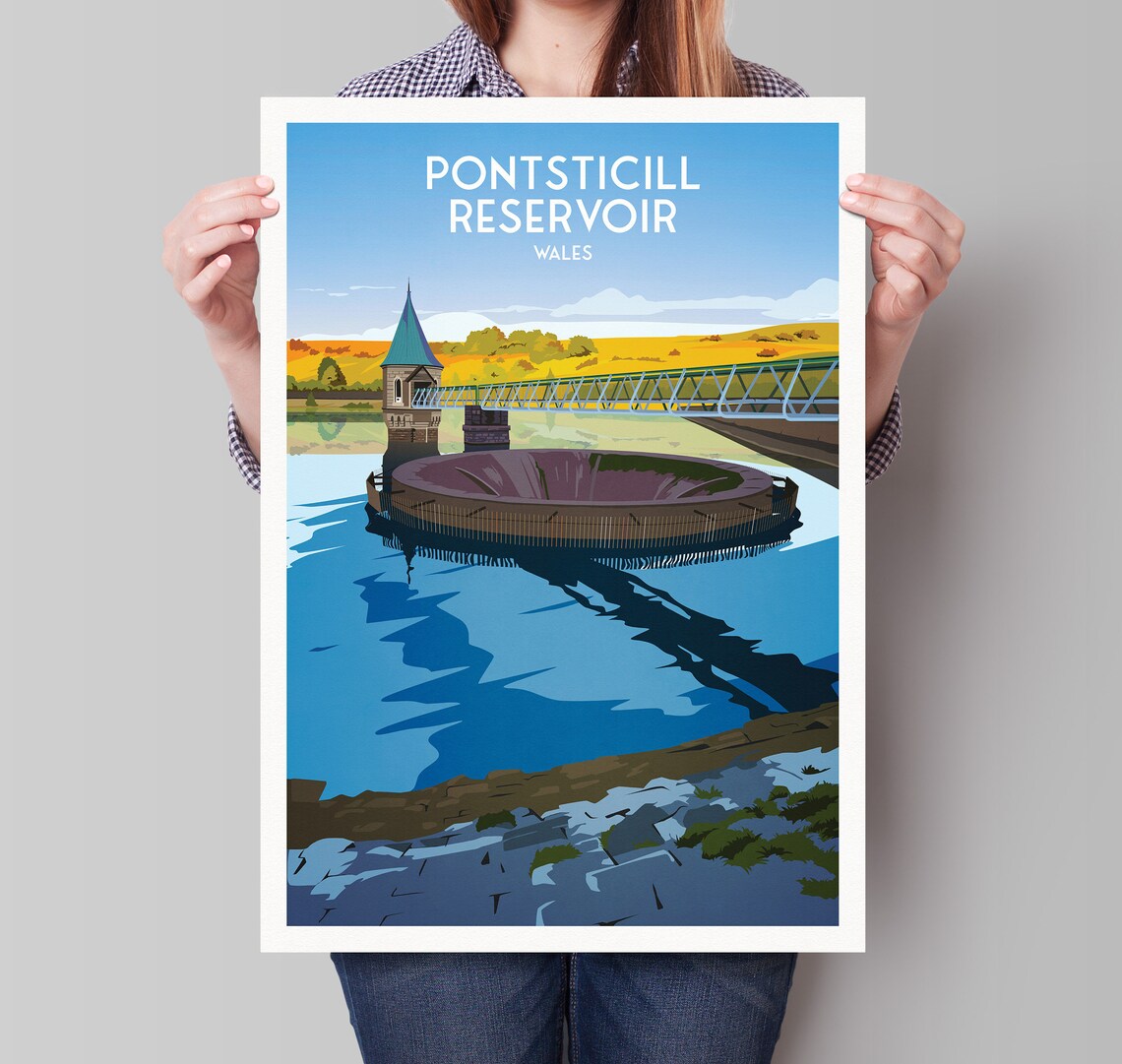 Pontsticill Reservoir Travel Poster, Brecon Beacons