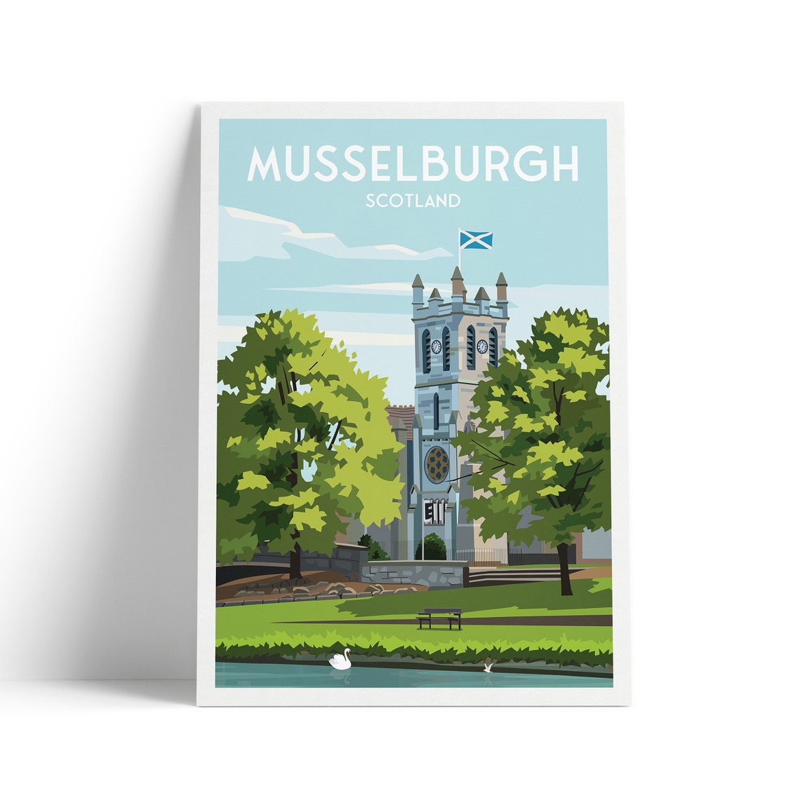 Musselburgh Scotland Church Tower Riverside Park Travel Art Poster
