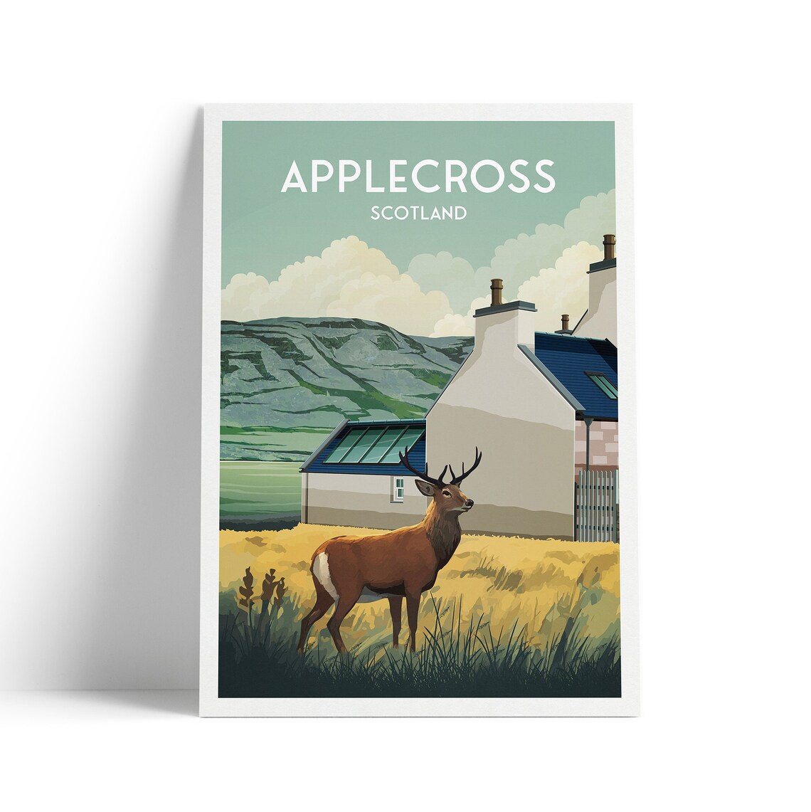 Applecross Scotland Stag Highland Cottage Retro Travel Poster
