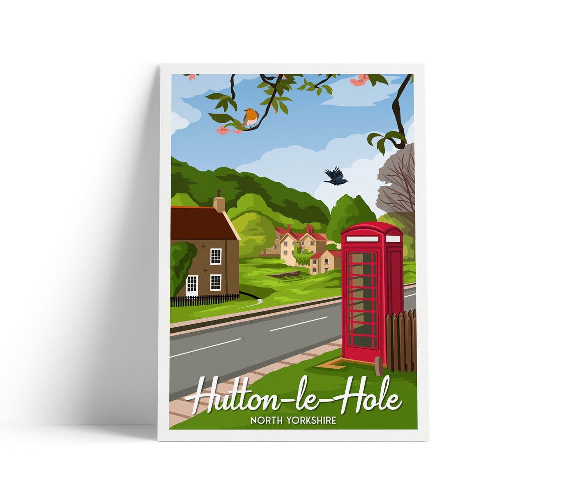 Hutton Le Hole North Yorkshire Red Phone Box Village Spring Poster