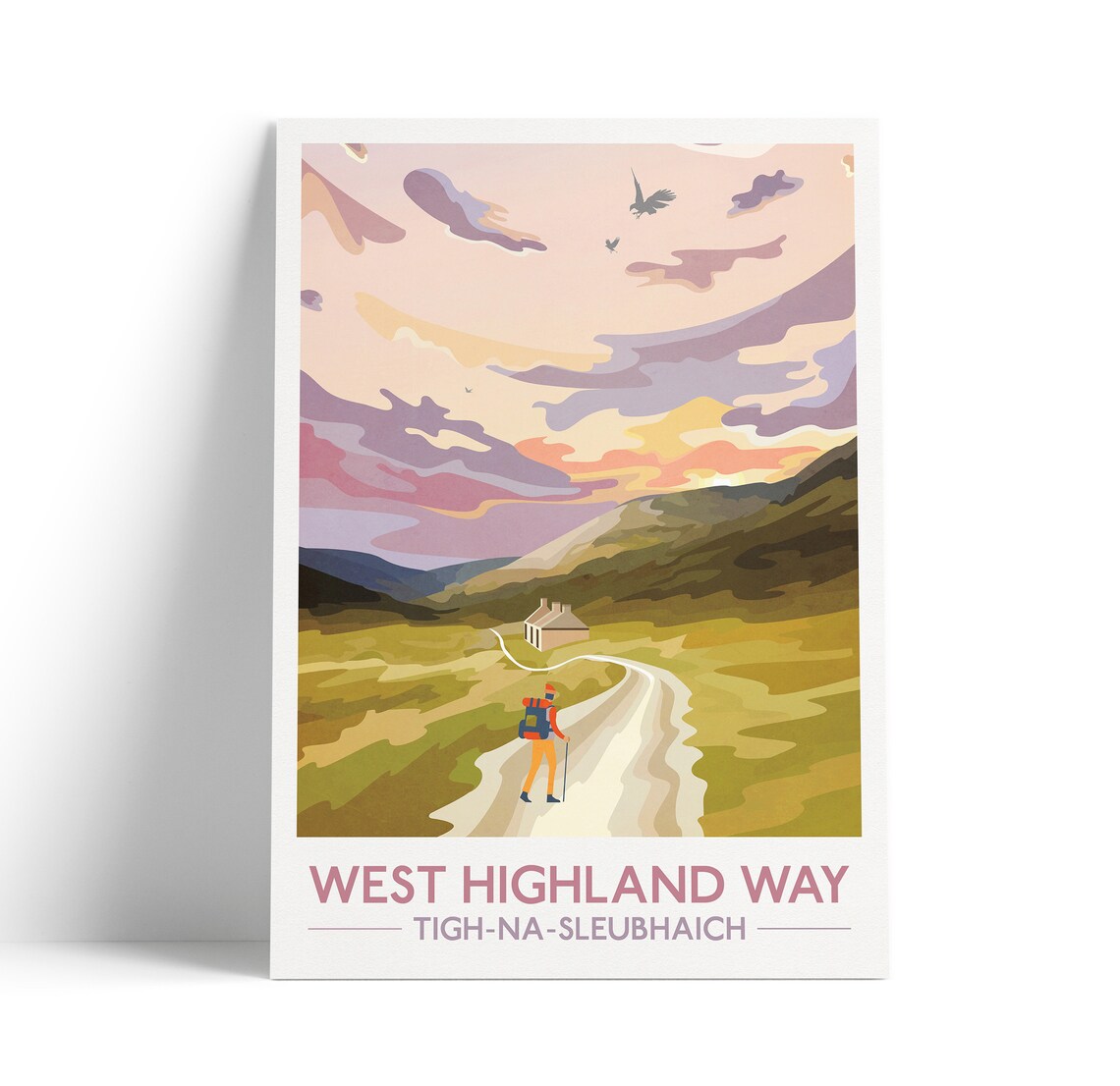 West Highland Way Travel Poster, Scottish Hillwalker Route