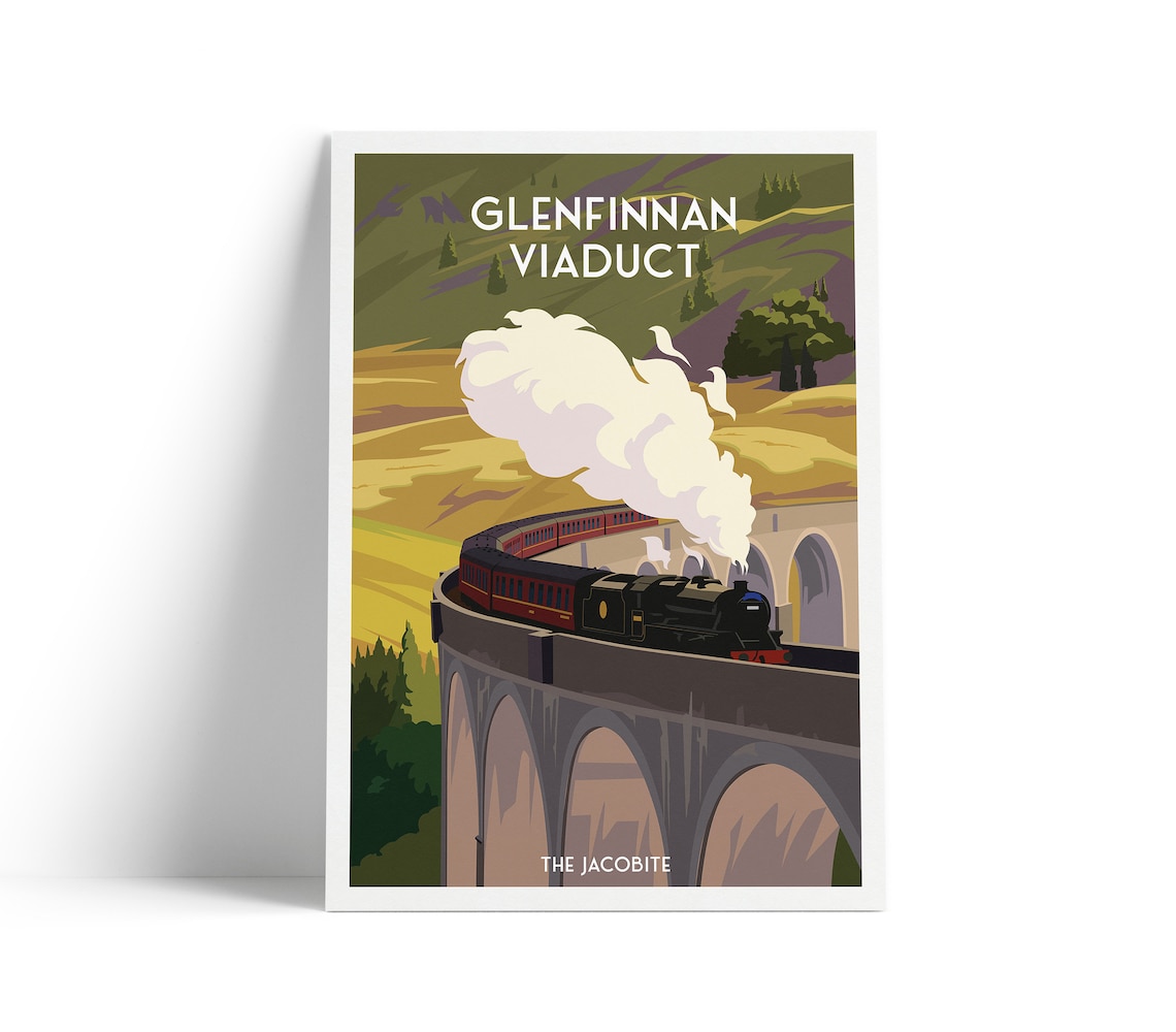 Glenfinnan Viaduct Vintage Travel Poster, Scottish Railway