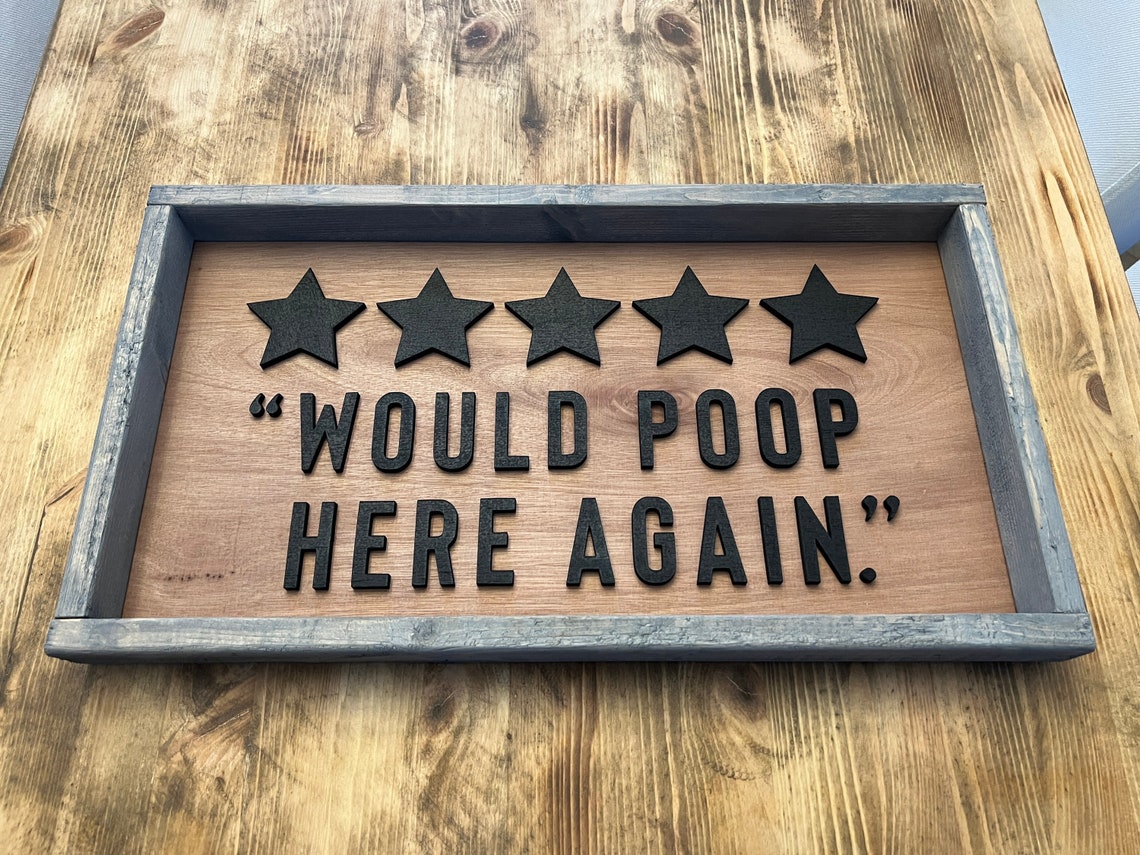 Would Poop Here Again Five Star Funny Bathroom Review Wall Art - Image 3