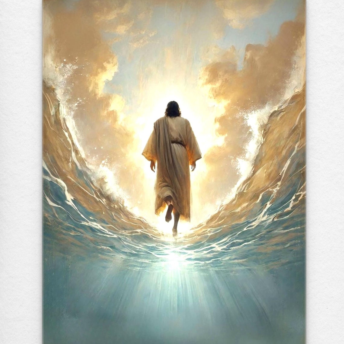 Jesus Walking On Water Modern Christian Art Picture Of Jesus Jesus Prints Lds Painting Bible Wall Art Christian Watercolor Jesus Art