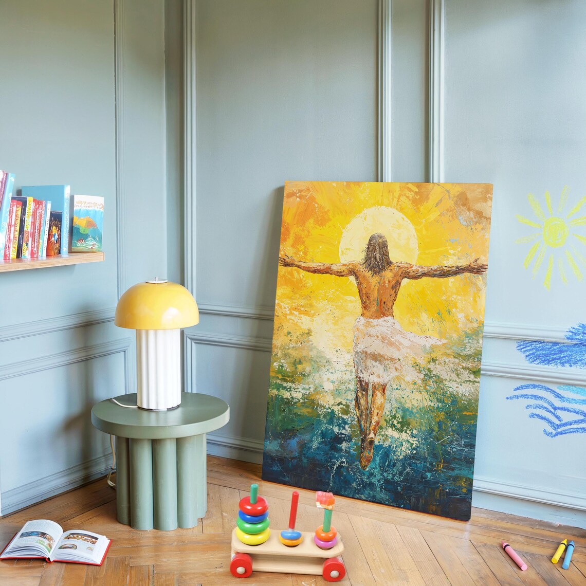 Jesus Walking On Water He Is Risen Golden Sunrise Ocean Christian Poster - Image 2