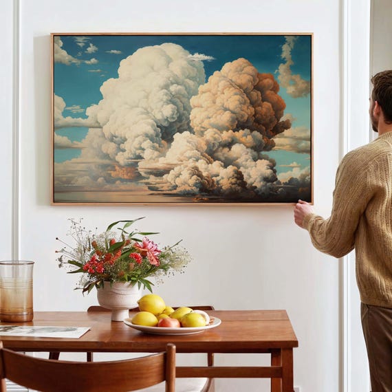 Vintage Cloud Wall Art Framed Canvasposter Print Above Bedsofa Decor Horizontal Wall Art Ready To Hang Wall Decor Large Wall Art Framed