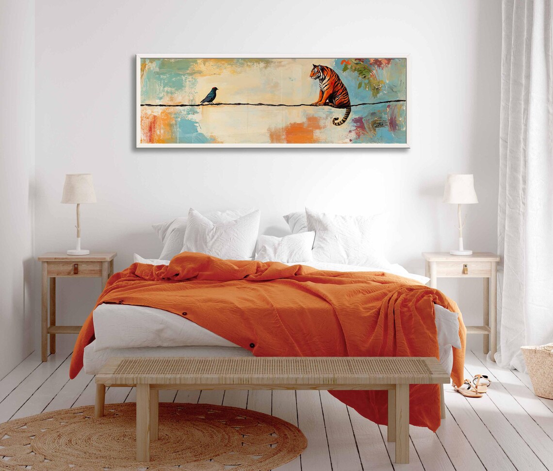Tiger and Bird on Wire, Modern Animal Art Print - Image 2