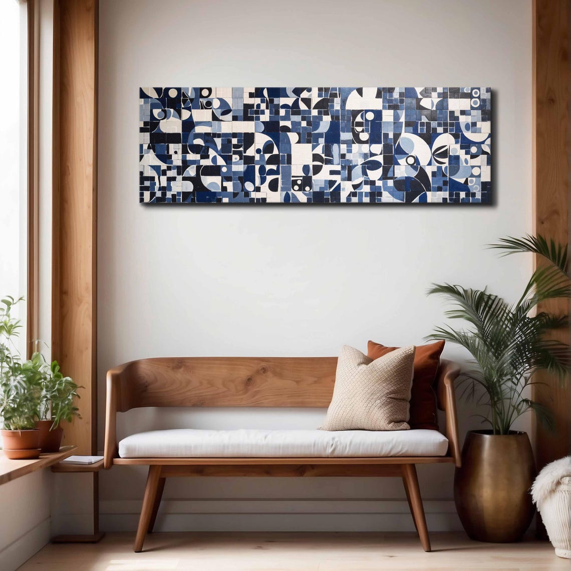 Mid Century Modern Wall Art Framed Horizontal Geometric Modern Wall Art Panoramic Above Bed Decor Boho Wall Art Large Wide Wall Art - Image 4
