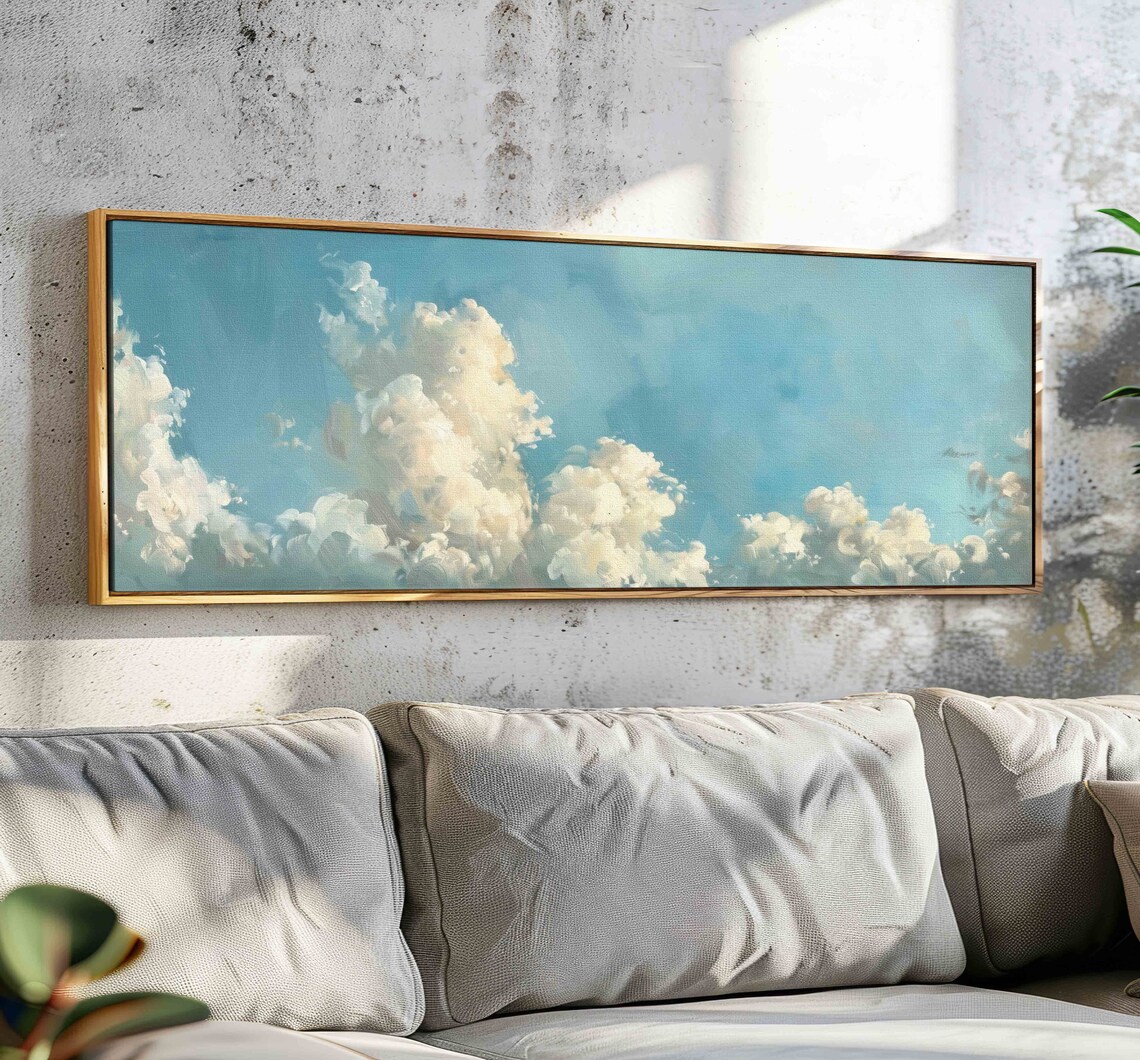 Vintage Clouds Sky Wall Art, Panoramic Decor