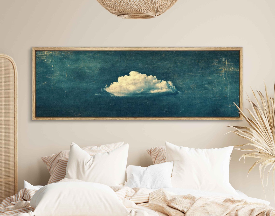 Single White Cloud on Dark Teal Moody Sky Minimalist Panoramic Print - Image 2