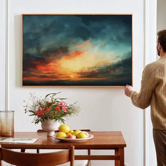 Moody Sunset Seascape Wall Art Framed Canvasposter Print Above Bedsofa Decor Modern Wall Art Horizontal Wall Art Large Wall Art Framed