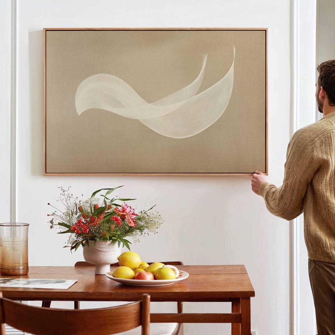 Neutral Beige Line Art Abstract Bird Modern Elegant Decor Poster - Image 3