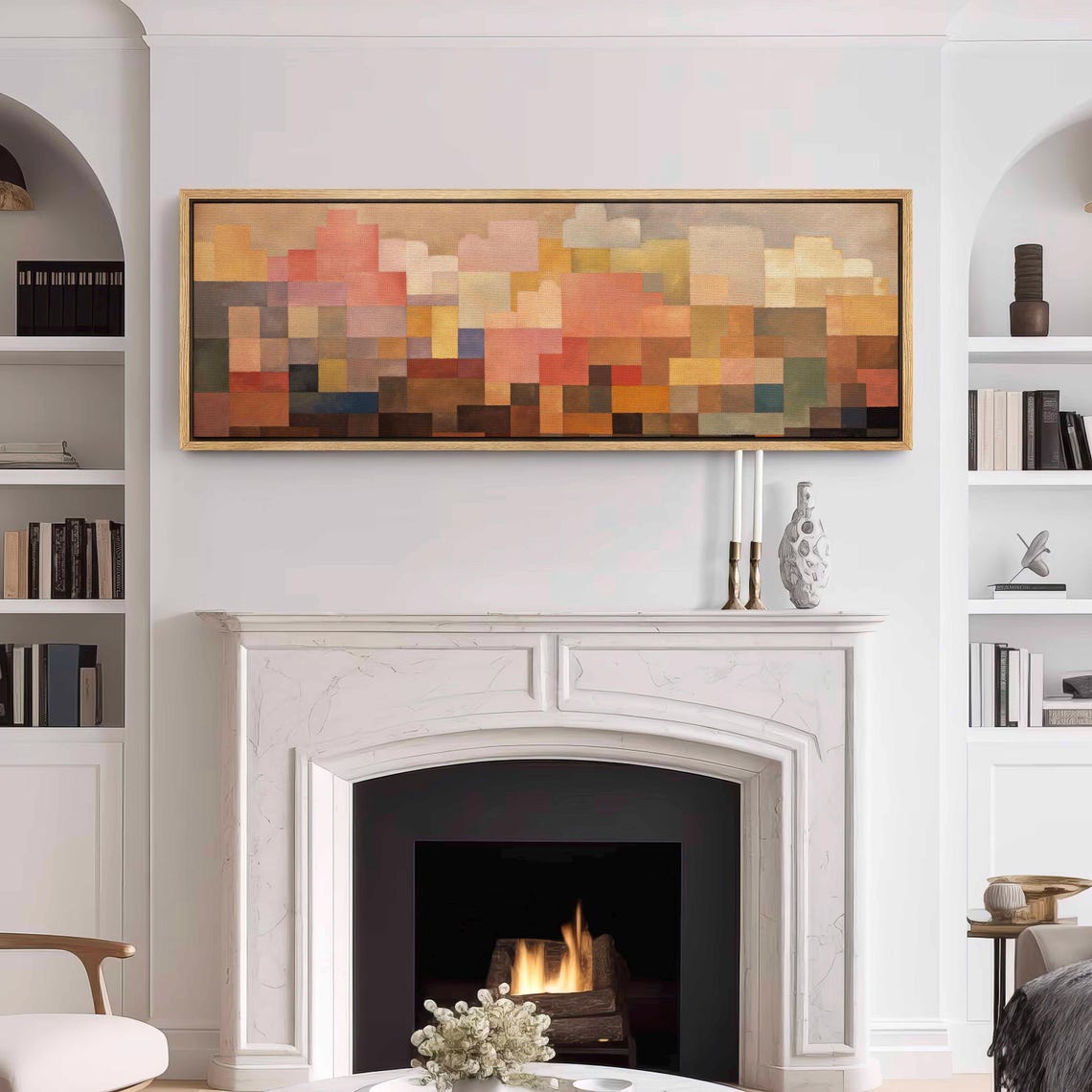 Minimal Mid Century Modern Wall Art Framed Horizontal Modern Cloud Wall Art Above Bed Decor Boho Wall Art Large Wide Wall Art - Image 3