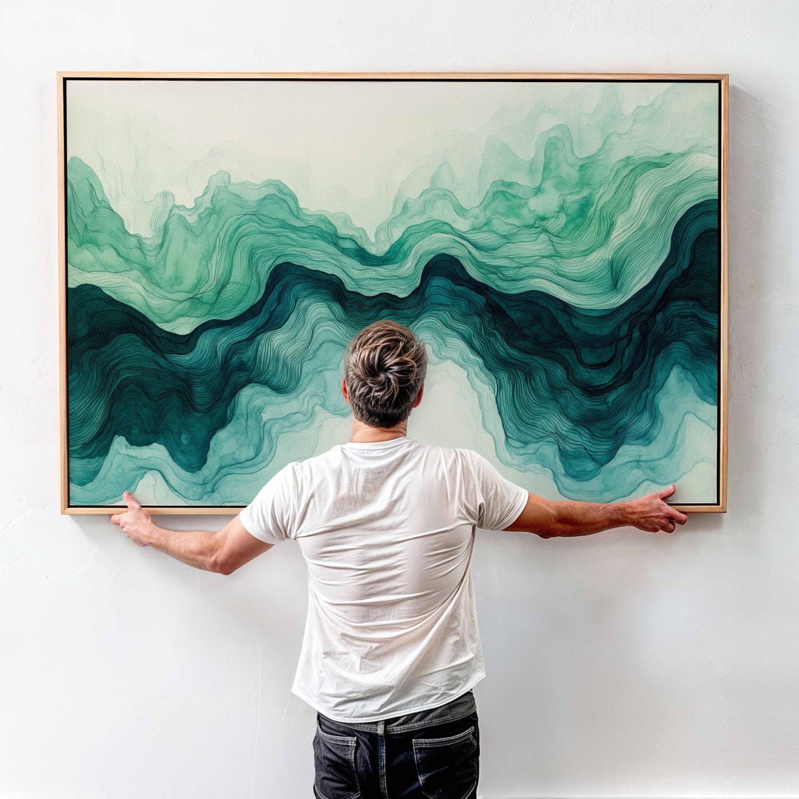 Green Fluid Watercolor Abstract Flowing Organic Modern Decor Print