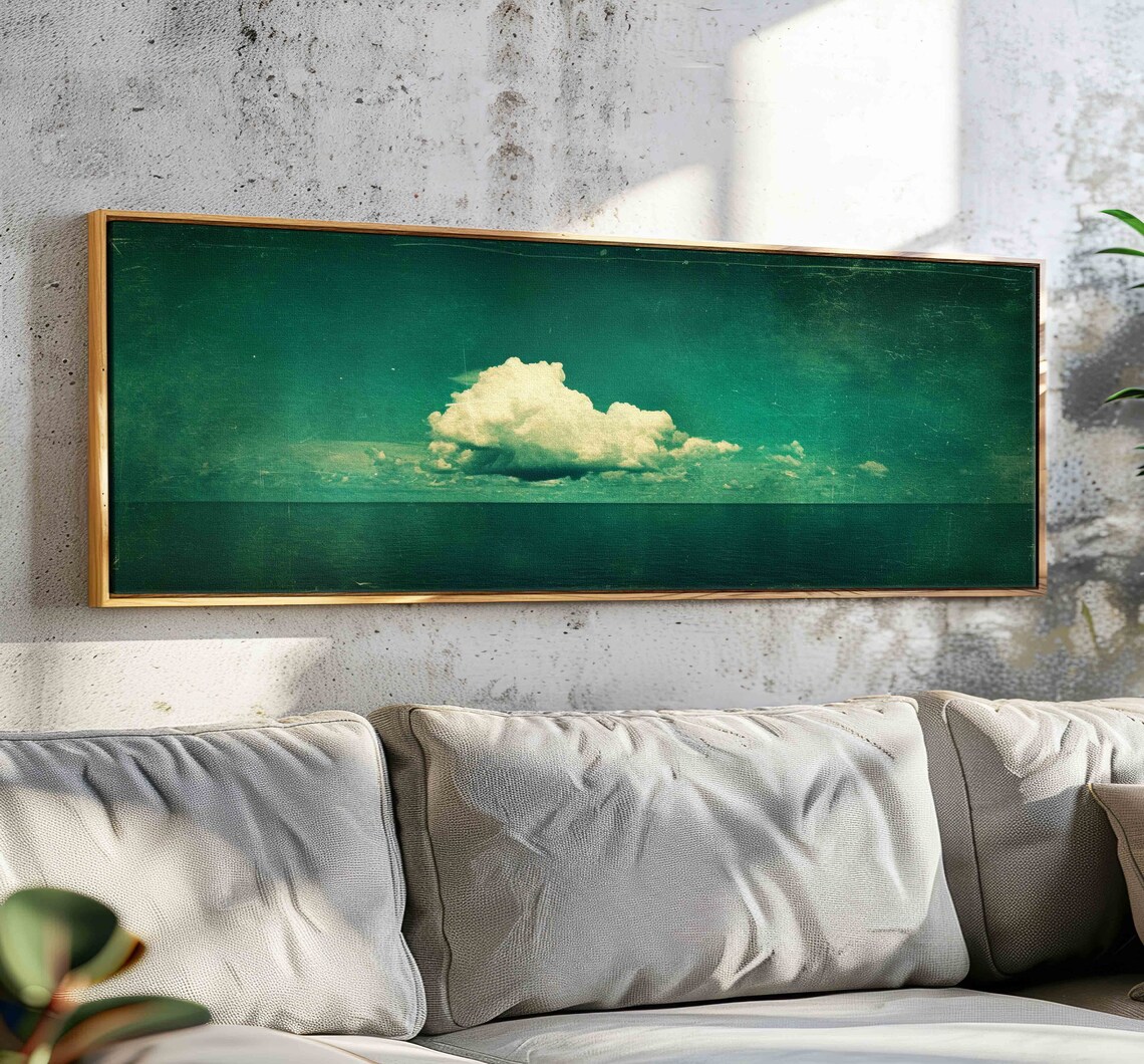 Emerald Green Cloud Minimalist Wall Art Print, Panoramic