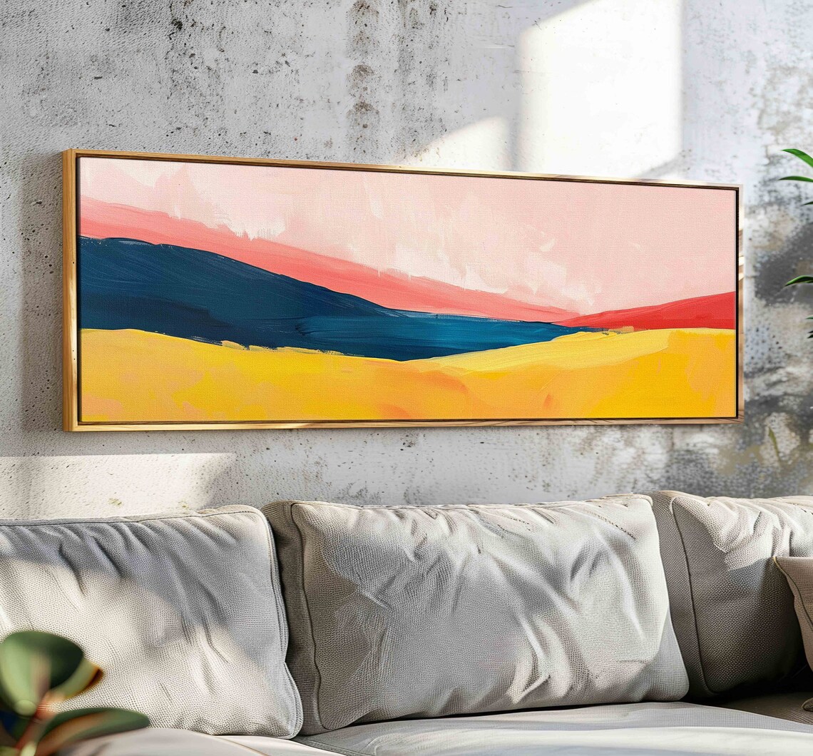 Minimalist Landscape Painting Art Print, Modern Panoramic