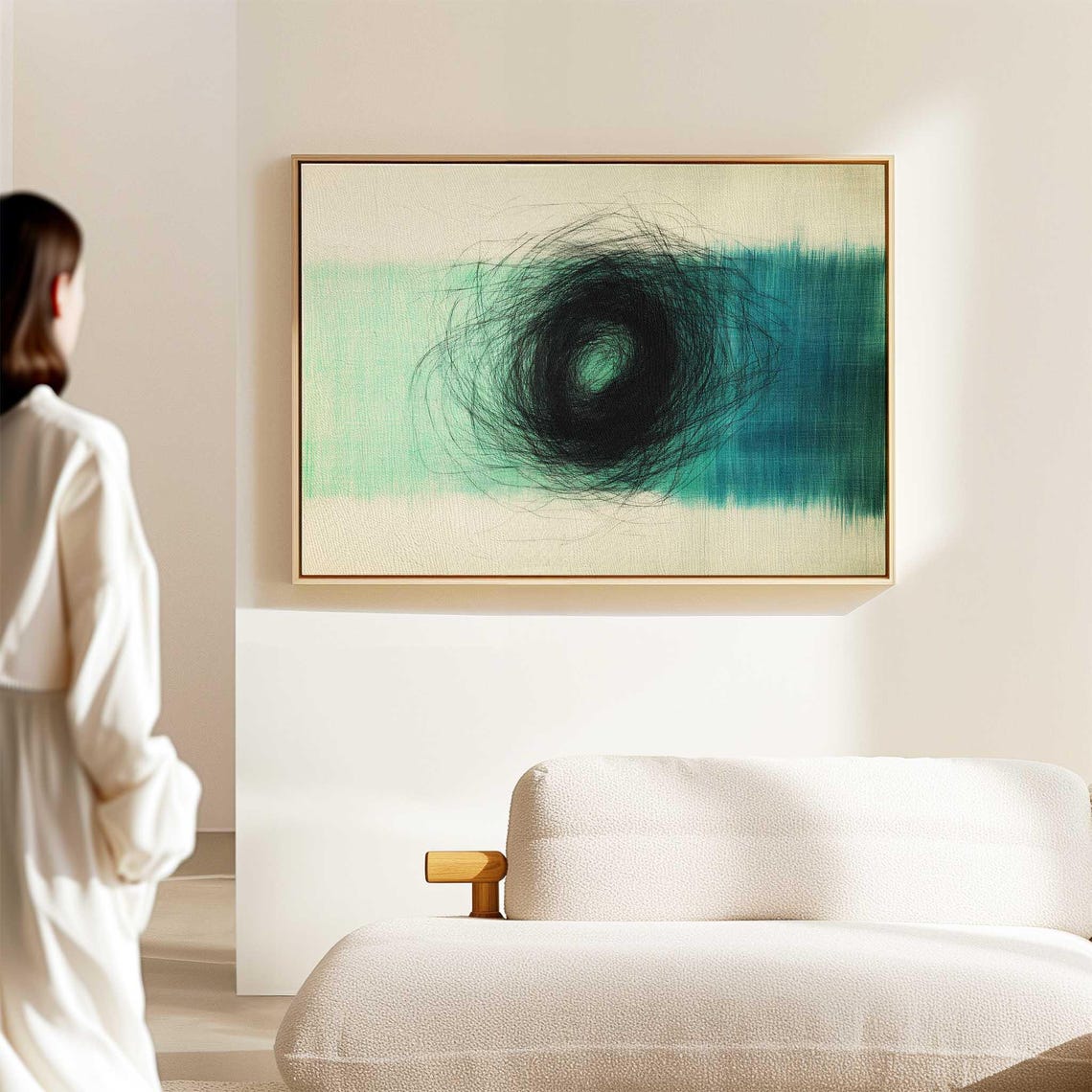 Teal Ink Scribble Swirl Abstract Modern Minimalist Art Wall Poster
