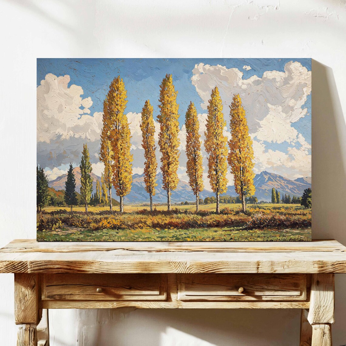 Golden Autumn Aspen Trees Mountain Landscape Vintage Art Wall Poster - Image 3