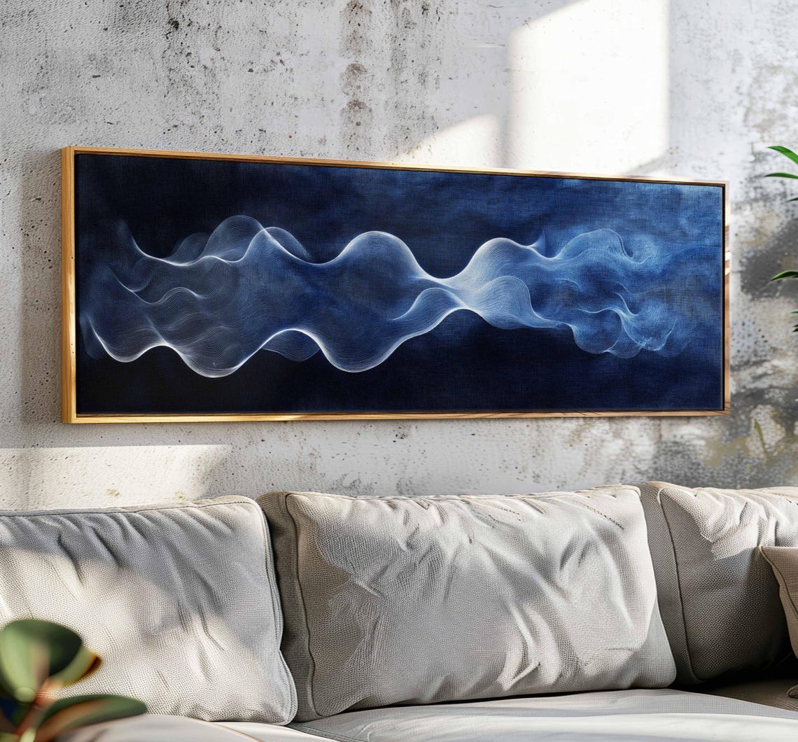 Abstract Modern Cloud Wall Art Framed Panoramic Abstract Minimalist Wall Art Horizontal Cloud Print Ultrawide Above Bedcouch Decor