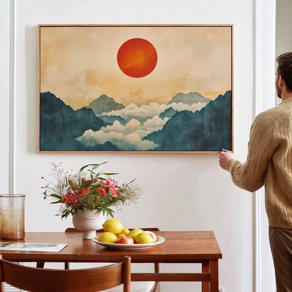 Japanese Sunset Wall Art Framed Calm Wall Art Print Japanese Horizontal Wall Art Above Couchbed Decor Large Art Print Ready To Hang