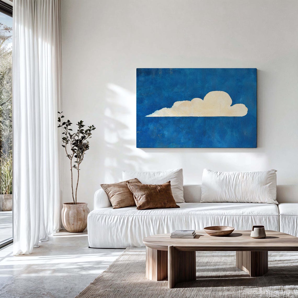 Single White Cloud on Bright Blue Sky Minimalist Abstract Wall Art - Image 3